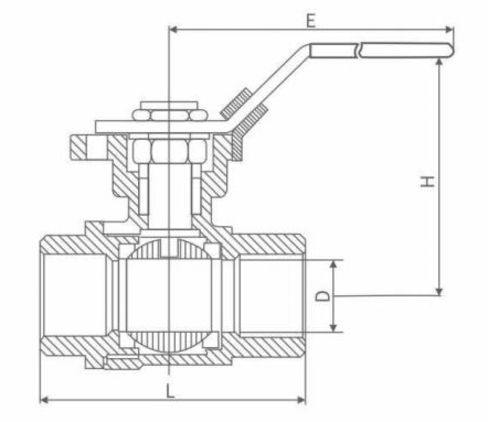 Zawór kulowy nierdzewny SS304 z płytą do podłączenia siłownika rozmiar 1" (DN 25) rys tech z kulowy